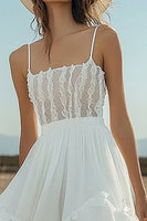 Load image into Gallery viewer, Ivory High-Low Boho Chiffon Western Wedding Dress with Lace