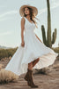 Load image into Gallery viewer, Ivory V-Neck Asymmetrical Boho Western Wedding Dress