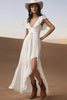 Load image into Gallery viewer, Ivory Asymmetrical Ruffled Boho Western Wedding Dress with Sash