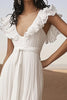 Load image into Gallery viewer, Ivory Asymmetrical Ruffled Boho Western Wedding Dress with Sash