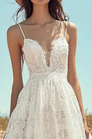 Load image into Gallery viewer, Ivory Spaghetti Straps Lace Maxi Boho Western Wedding Dress