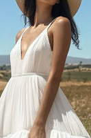 Load image into Gallery viewer, Ivory V-Neck Ruffled Midi Boho Western Wedding Dress