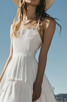 Load image into Gallery viewer, Boho Ivory Midi Western Wedding Dress with Ruffles