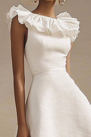 Ivory Boho High-Low A Line Western Wedding Dress with Ruffles