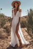 Load image into Gallery viewer, Deep V-Neck Ivory Lace Boho Maxi Western Wedding Dress with Slit