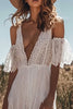 Load image into Gallery viewer, Deep V-Neck Ivory Lace Boho Maxi Western Wedding Dress with Slit