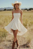 Load image into Gallery viewer, Ivory Satin A Line Mini Boho Western Wedding Dress