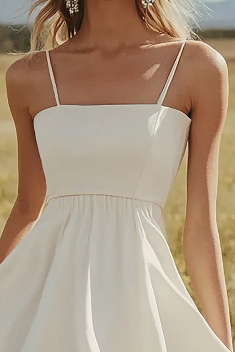 Load image into Gallery viewer, Ivory Satin A Line Mini Boho Western Wedding Dress