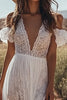 Load image into Gallery viewer, Ivory Deep V-Neck Lace Boho Maxi Western Wedding Dress with Ruffles
