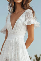 Load image into Gallery viewer, Ivory Lace High-Low Boho Western Wedding Dress with Sleeves