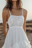 Load image into Gallery viewer, Chiffon Ivory High-Low Tiered Boho Western Wedding Dress with Lace