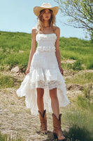 Load image into Gallery viewer, Ivory Lace Boho High-Low Western Wedding Dress with Ruffles