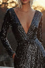 Load image into Gallery viewer, Sparkly Black Sequin Long Sleeves Tight Short Cocktail Dress with Slit