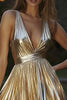 Load image into Gallery viewer, Sparkly Gold Deep V-Neck Metallic Short Cocktail Dress with Pleats