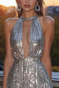 Load image into Gallery viewer, Sparkly Silver Halter Sequin Short Cocktail Dress with Keyhole