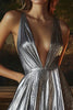 Load image into Gallery viewer, Sparkly Silver Grey Deep V-Neck Short Metallic Cocktail Dress