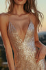 Load image into Gallery viewer, Sparkly Gold Tight Sequin Asymmetrical Cocktail Dress