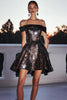 Load image into Gallery viewer, Sparkly Black A Line Off the Shoulder Short Sequin Cocktail Dress