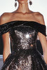 Load image into Gallery viewer, Sparkly Black A Line Off the Shoulder Short Sequin Cocktail Dress