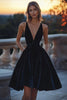 Load image into Gallery viewer, Black Velvet Deep V-Neck Short Cocktail Dress with Sash