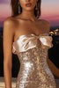 Load image into Gallery viewer, Sparkly Champagne Strapless Short Sequin Cocktail Dress with Bow