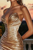 Load image into Gallery viewer, Sparkly Gold Sweetheart Metallic Ruched High-Low Cocktail Dress