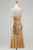 Load image into Gallery viewer, Sparkly Gold Sweetheart Metallic Ruched High-Low Cocktail Dress
