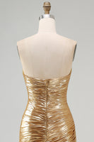Load image into Gallery viewer, Sparkly Gold Sweetheart Metallic Ruched High-Low Cocktail Dress