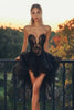 Load image into Gallery viewer, Black Lace Sweetheart High-Low Cocktail Dress with Ruffles