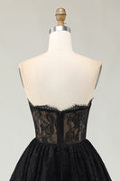 Load image into Gallery viewer, Black Sweetheart High-Low Lace Cocktail Dress with Ruffles