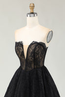 Load image into Gallery viewer, Black Sweetheart High-Low Lace Cocktail Dress with Ruffles