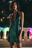 Load image into Gallery viewer, Sparkly Dark Green Bodycon Halter Sequin Short Cocktail Dress