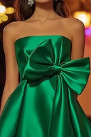 Load image into Gallery viewer, Green Strapless Satin Short Prom Dress with Bow