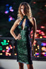 Load image into Gallery viewer, Sparkly Dark Green Bodycon Sequin Short Cocktail Dress with Keyhole
