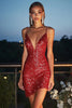 Load image into Gallery viewer, Sparkly Red Spaghetti Straps Bodycon Sequin Short Cocktail Dress