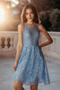 Load image into Gallery viewer, Women Sparkly Blue Sequin Short Cocktail Dress A Line Round Neck Prom Dress