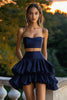 Load image into Gallery viewer, Navy 2 Piece Tiered A Line Short Cocktail Dress with Ruffles