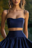 Load image into Gallery viewer, Navy 2 Piece Tiered A Line Short Cocktail Dress with Ruffles