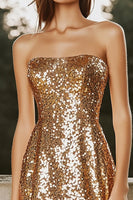 Load image into Gallery viewer, Sparkly Gold Strapless A Line Short Sequin Cocktail Dress
