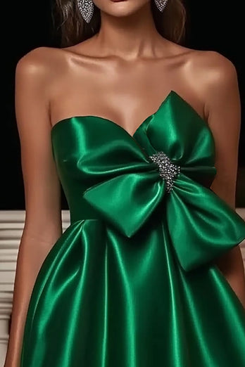 Sparkly Green Sweetheart Satin Short Prom Dress with Bow