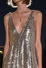 Load image into Gallery viewer, Sparkly Silver Grey Sequin Deep V-Neck High-Low Cocktail Dress