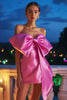 Load image into Gallery viewer, Fuchsia Satin Strapless Short Prom Dress with Bow