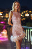 Load image into Gallery viewer, Sparkly Pink Bodycon Sequin Short Cocktail Dress with Feathers