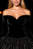 Load image into Gallery viewer, Black Velvet Off the Shoulder Short Prom Dress with Sleeves