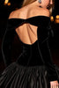 Load image into Gallery viewer, Black Velvet Off the Shoulder Short Prom Dress with Sleeves