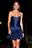 Load image into Gallery viewer, Navy Satin Strapless Corset Short Prom Dress with Ruffles