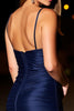 Load image into Gallery viewer, Navy Satin Ruched Spaghetti Straps Short Cocktail Dress