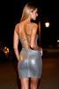 Load image into Gallery viewer, Sparkly Silver Spaghetti Straps Sequin Bodycon Cocktail Dress