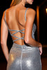 Load image into Gallery viewer, Sparkly Silver Spaghetti Straps Sequin Bodycon Cocktail Dress