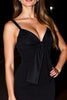 Load image into Gallery viewer, Black V-Neck Ruched Bodycon Short Cocktail Dress with Bow